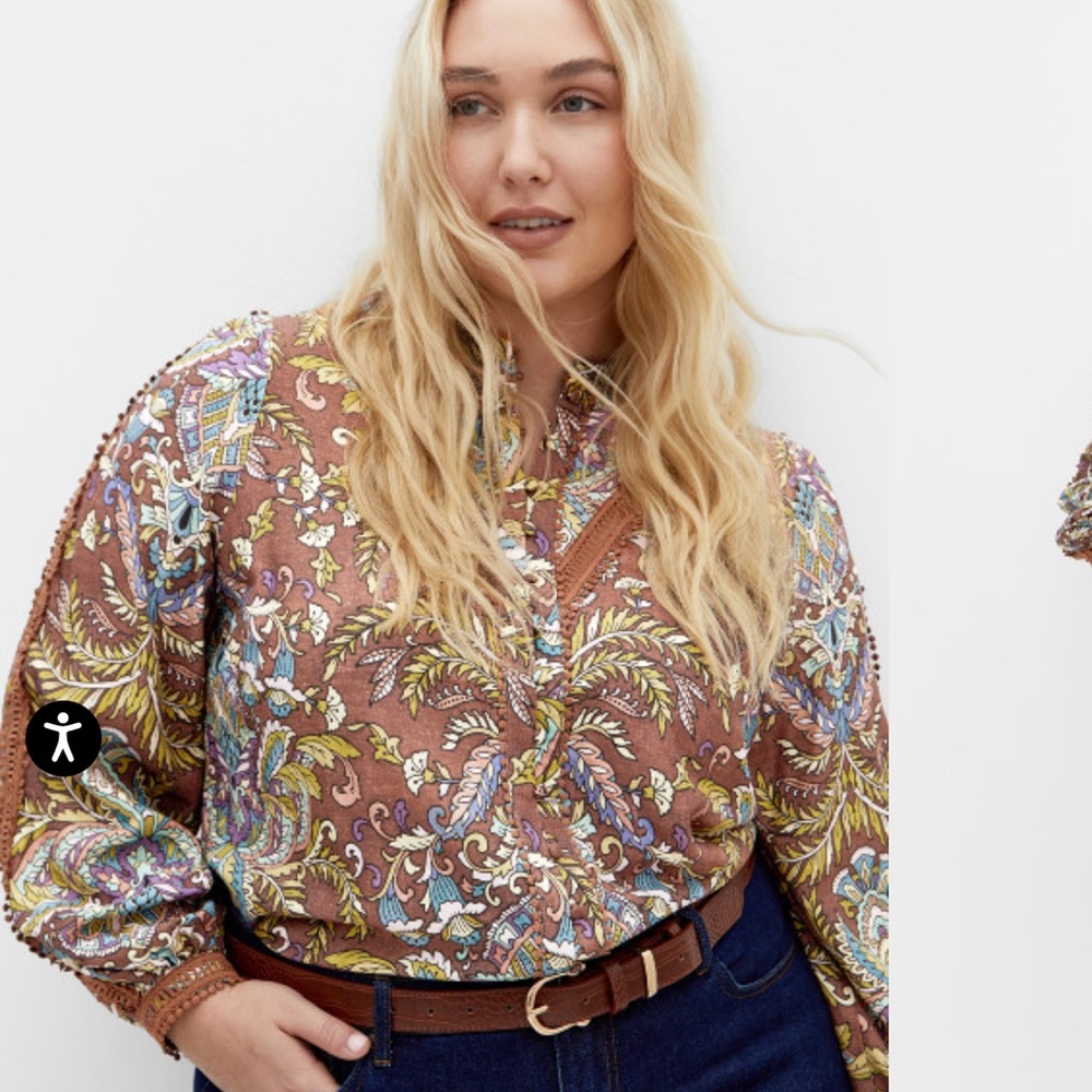 City Chic XXL 24w Mysteria Print Shirt - saddle